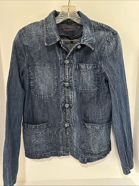Ralph Lauren Jeans Co Women’s Size Medium Distressed Blue Denim Knot Closure Top